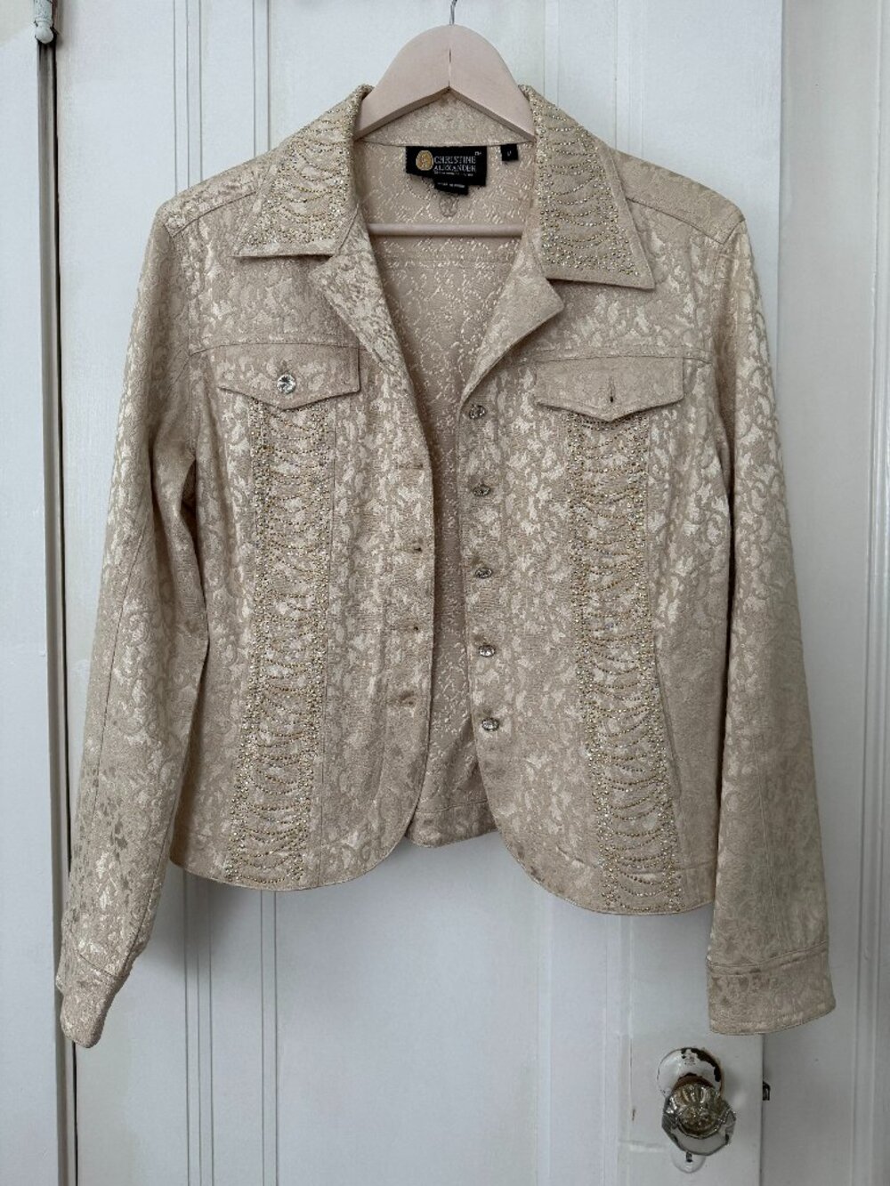 Christine Alexander Western Brocade Jacket Swarovski Crystal Buttons - Sz Medium